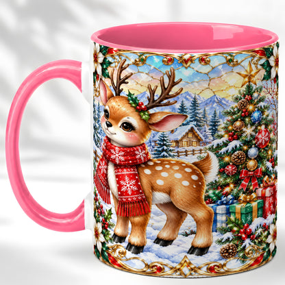 #pl[11oz|Pink] Christmas Reindeer Coffee Mug, Winter Deer Mug, Ceramic Cup