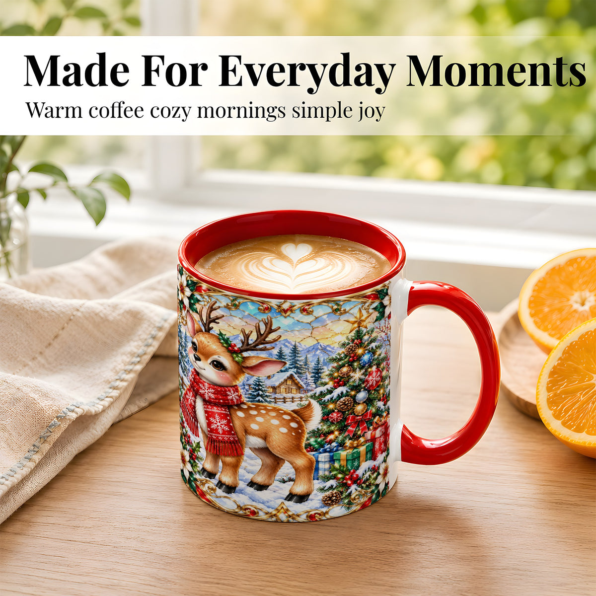 #pl[11oz|Red] Christmas Reindeer Coffee Mug, Winter Deer Mug, Ceramic Cup
