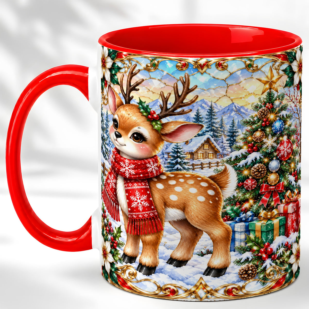 Christmas Reindeer Coffee Mug, Winter Deer Mug, Ceramic Cup