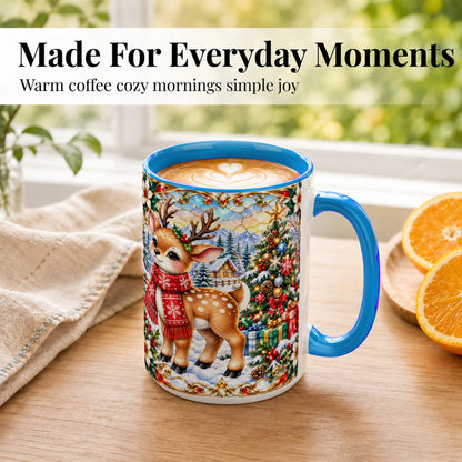 #pl[15oz|Blue] Christmas Reindeer Coffee Mug, Winter Deer Mug, Ceramic Cup
