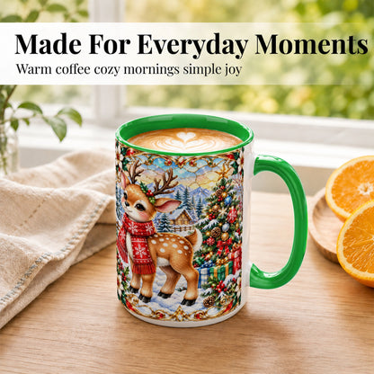 #pl[15oz|Green] Christmas Reindeer Coffee Mug, Winter Deer Mug, Ceramic Cup