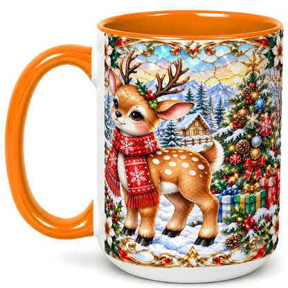 #pl[15oz|Orange] Christmas Reindeer Coffee Mug, Winter Deer Mug, Ceramic Cup