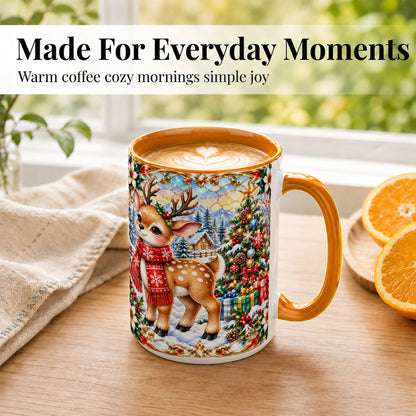 #pl[15oz|Orange] Christmas Reindeer Coffee Mug, Winter Deer Mug, Ceramic Cup