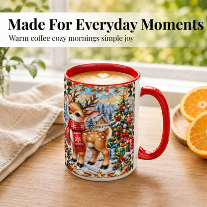 #pl[15oz|Red] Christmas Reindeer Coffee Mug, Winter Deer Mug, Ceramic Cup