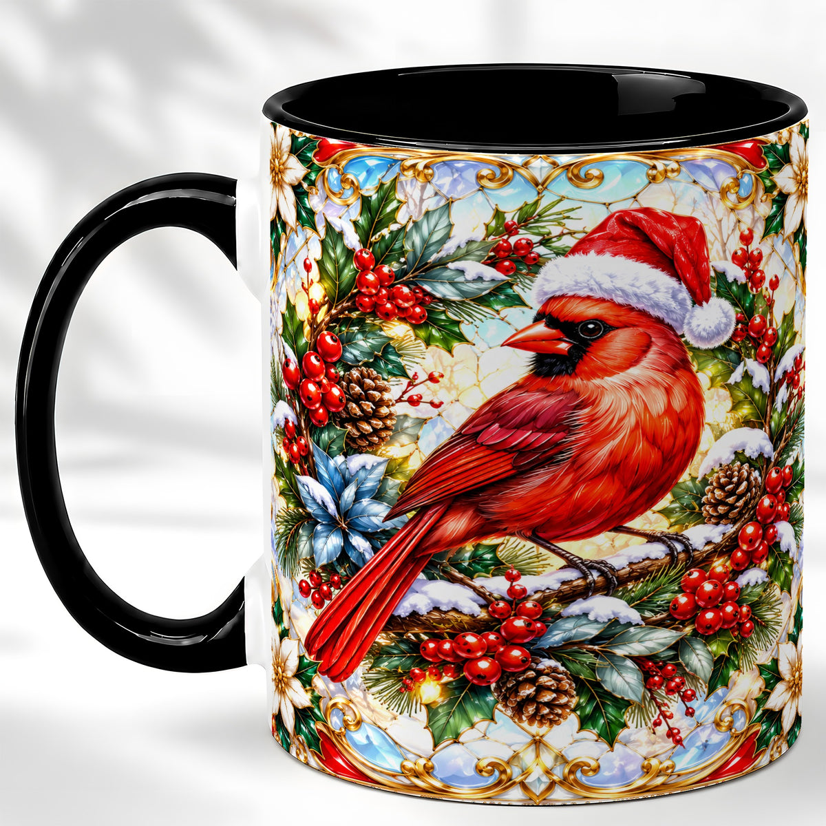 #pl[11oz|Black] Christmas Cardinal Coffee Mug, Red Bird Mug, Ceramic Cup
