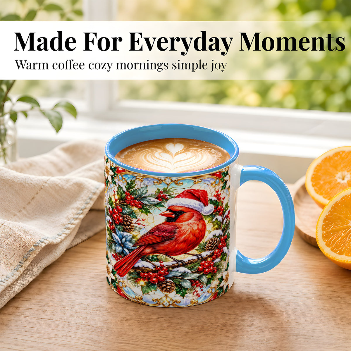 #pl[11oz|Blue] Christmas Cardinal Coffee Mug, Red Bird Mug, Ceramic Cup