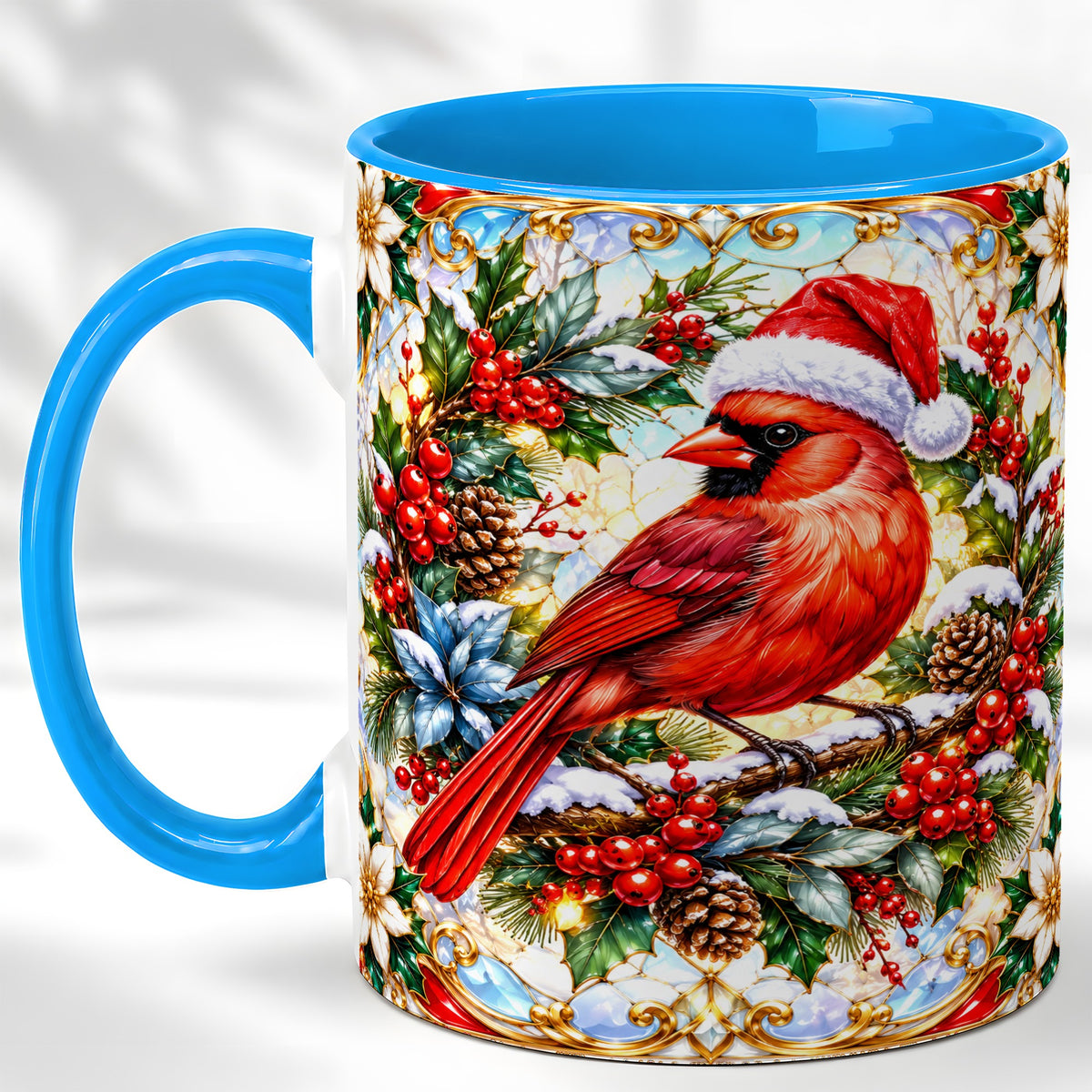 #pl[11oz|Blue] Christmas Cardinal Coffee Mug, Red Bird Mug, Ceramic Cup