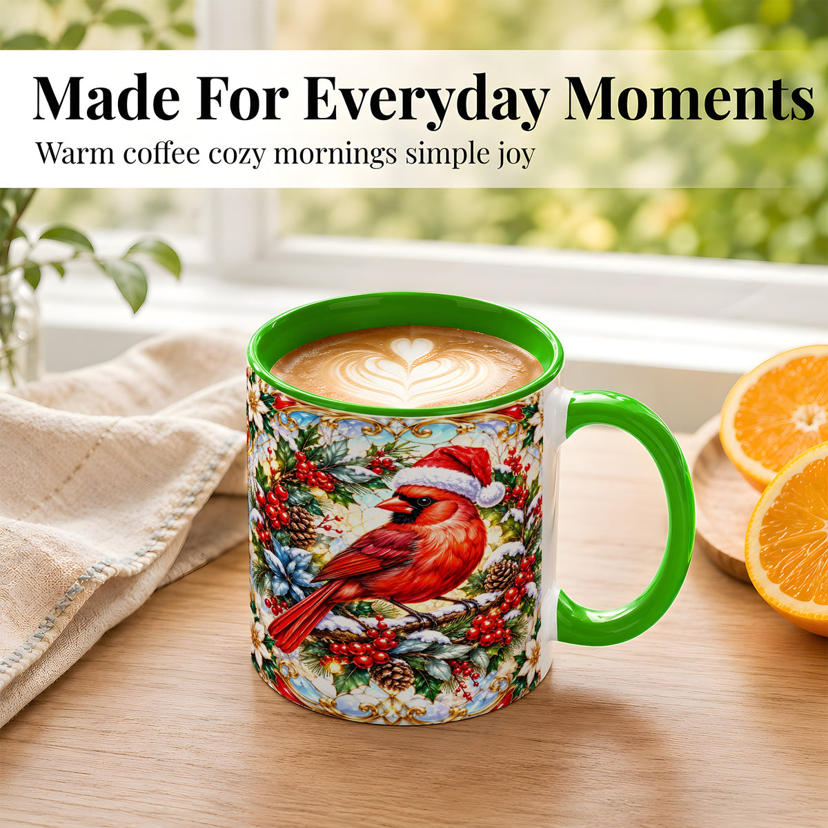 #pl[11oz|Green] Christmas Cardinal Coffee Mug, Red Bird Mug, Ceramic Cup