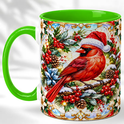 #pl[11oz|Green] Christmas Cardinal Coffee Mug, Red Bird Mug, Ceramic Cup