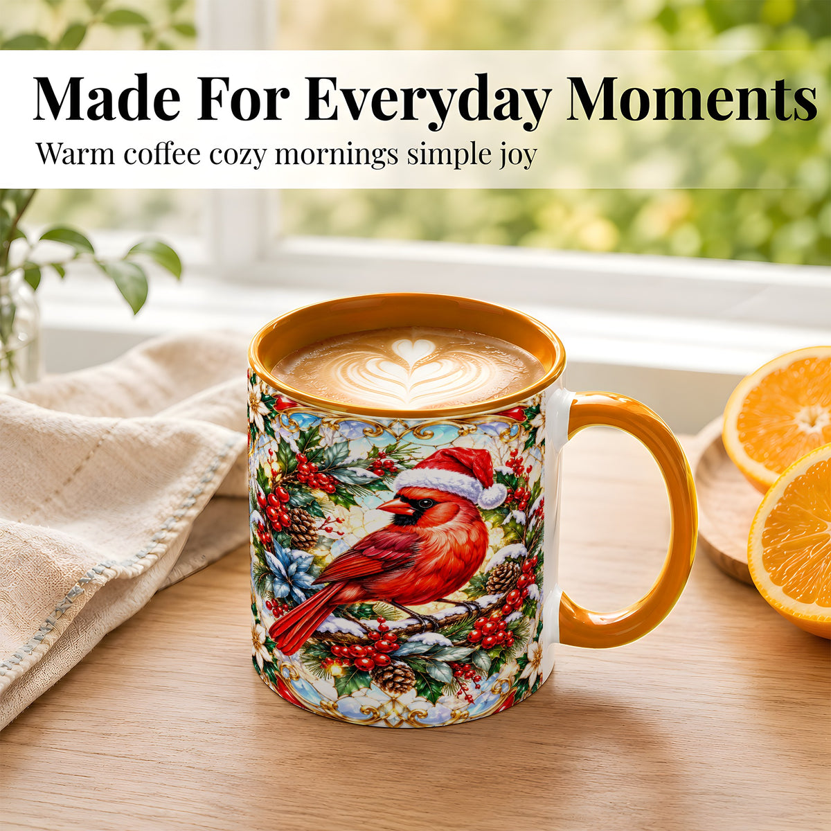 #pl[11oz|Orange] Christmas Cardinal Coffee Mug, Red Bird Mug, Ceramic Cup