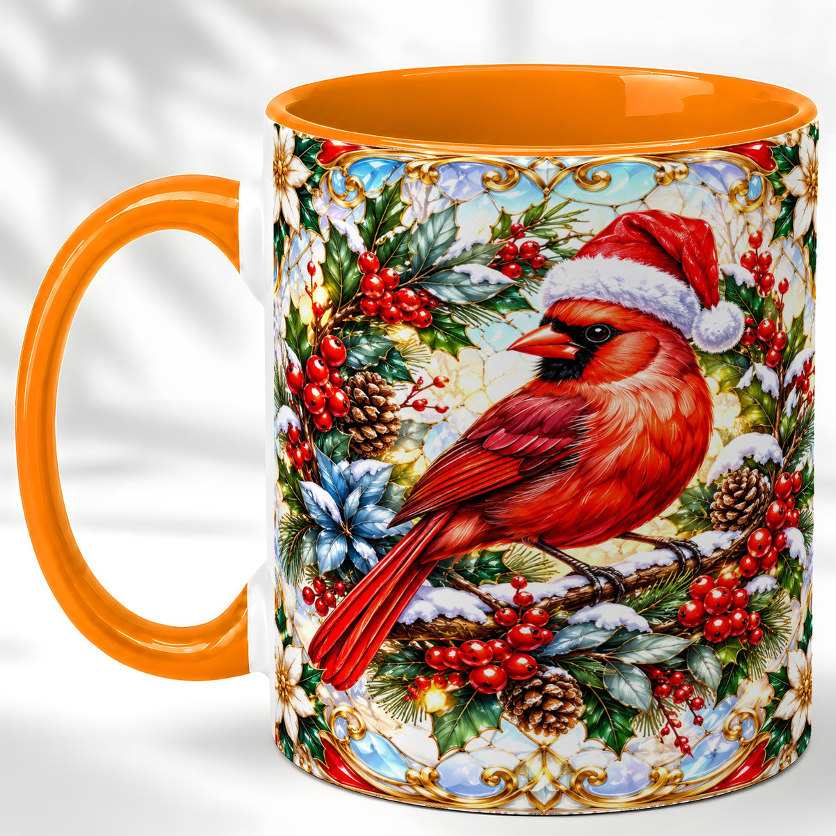 #pl[11oz|Orange] Christmas Cardinal Coffee Mug, Red Bird Mug, Ceramic Cup