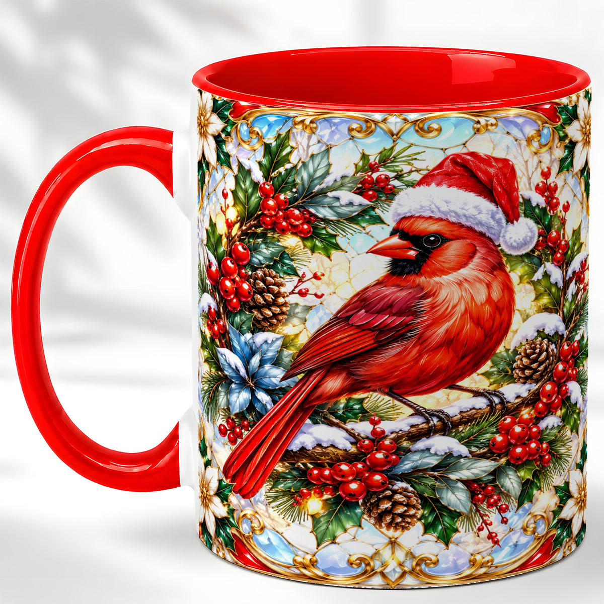 Christmas Cardinal Coffee Mug, Red Bird Mug, Ceramic Cup