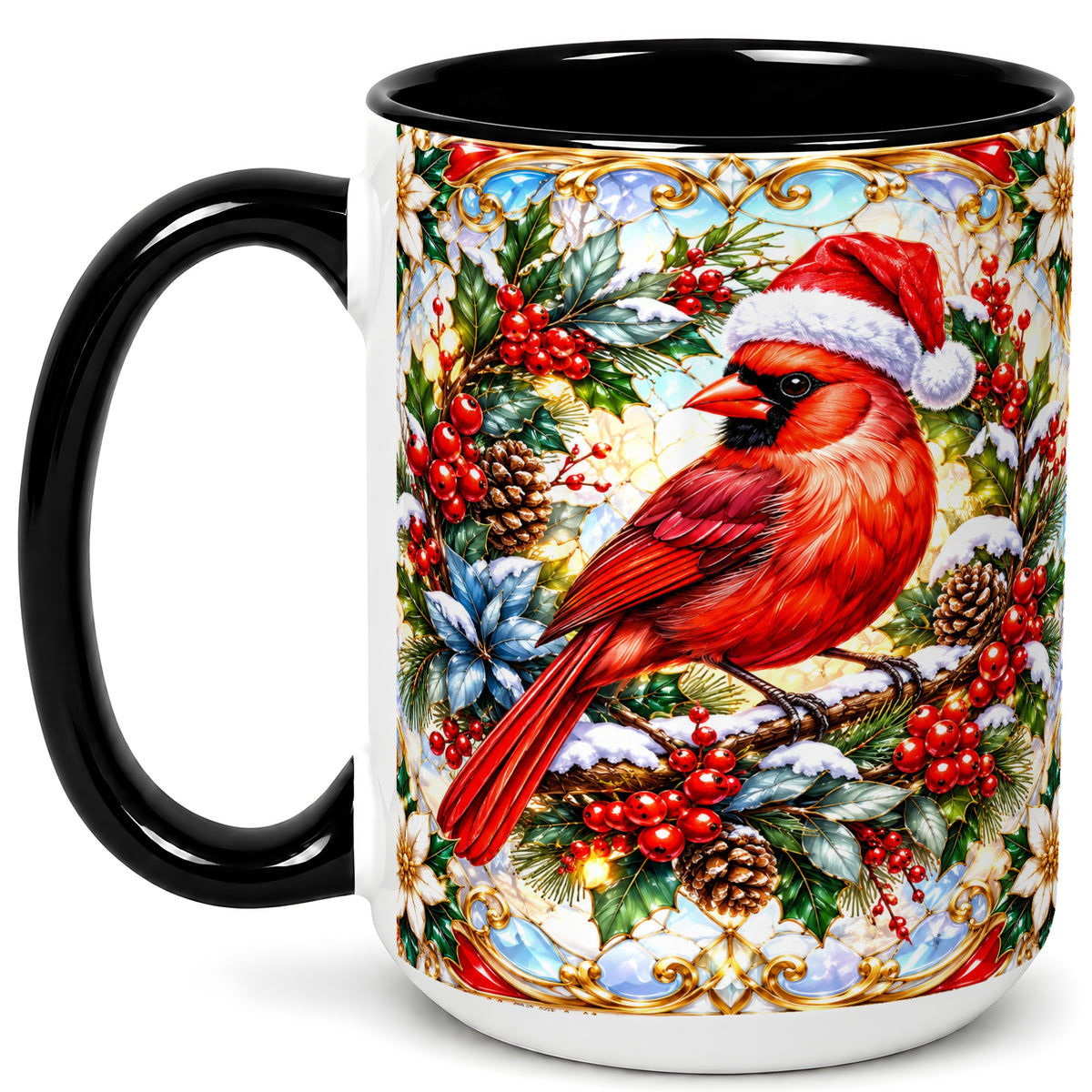 #pl[15oz|Black] Christmas Cardinal Coffee Mug, Red Bird Mug, Ceramic Cup