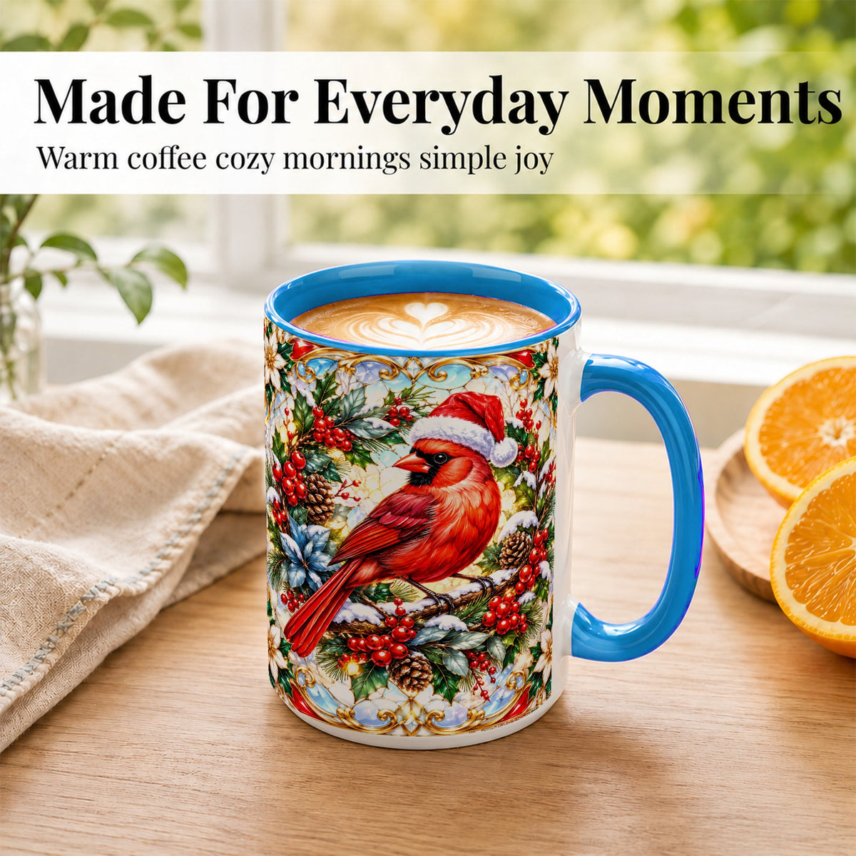 #pl[15oz|Blue] Christmas Cardinal Coffee Mug, Red Bird Mug, Ceramic Cup