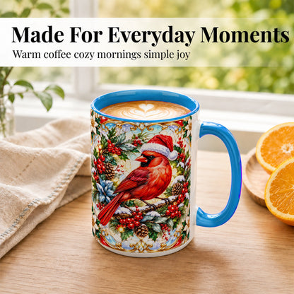 #pl[15oz|Blue] Christmas Cardinal Coffee Mug, Red Bird Mug, Ceramic Cup