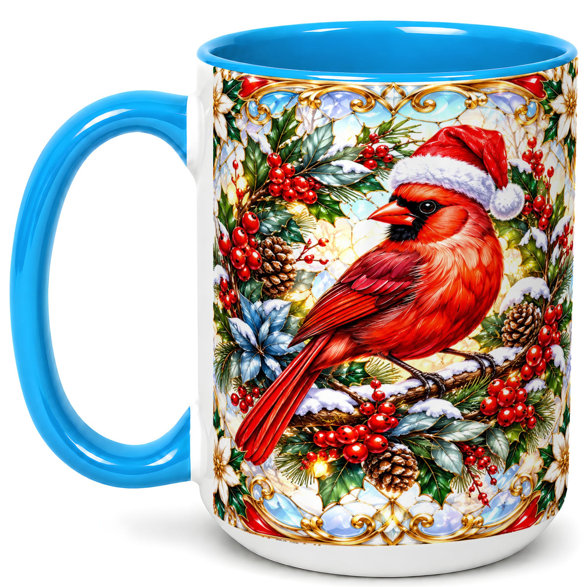 #pl[15oz|Blue] Christmas Cardinal Coffee Mug, Red Bird Mug, Ceramic Cup