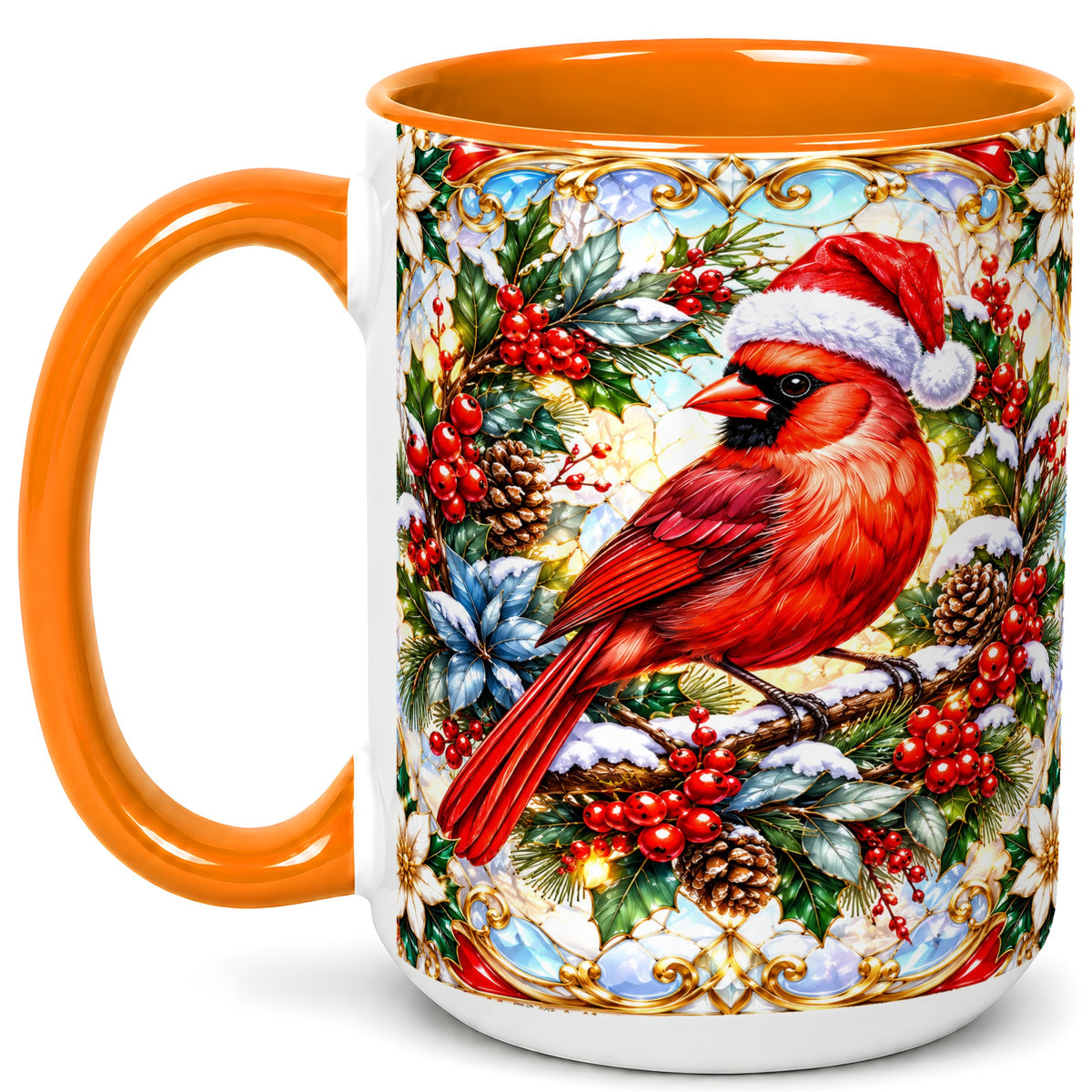 #pl[15oz|Orange] Christmas Cardinal Coffee Mug, Red Bird Mug, Ceramic Cup