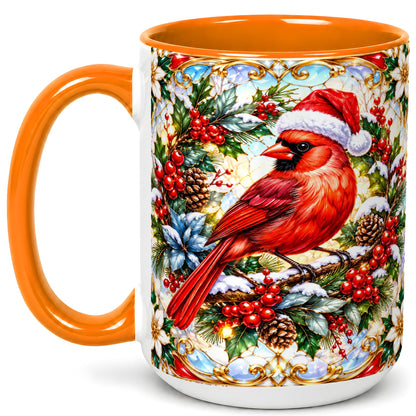 #pl[15oz|Orange] Christmas Cardinal Coffee Mug, Red Bird Mug, Ceramic Cup