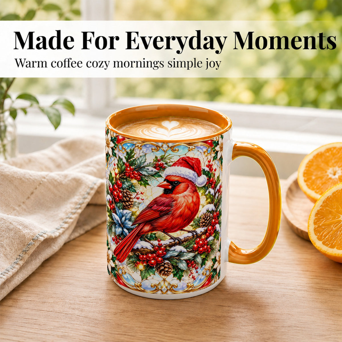 #pl[15oz|Orange] Christmas Cardinal Coffee Mug, Red Bird Mug, Ceramic Cup