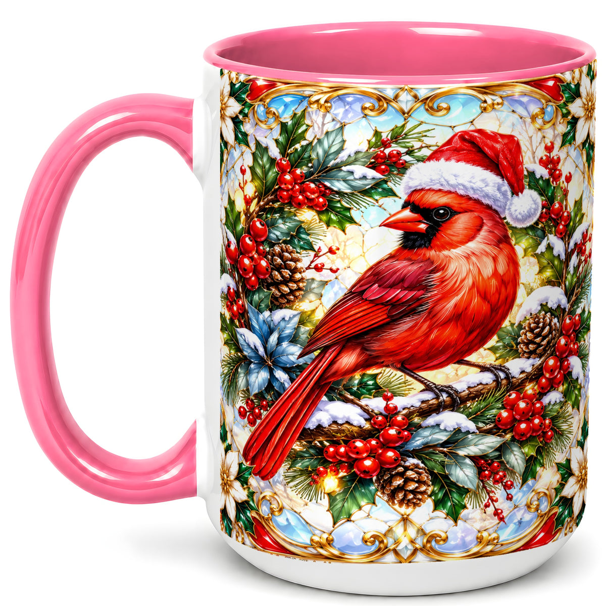 #pl[15oz|Pink] Christmas Cardinal Coffee Mug, Red Bird Mug, Ceramic Cup