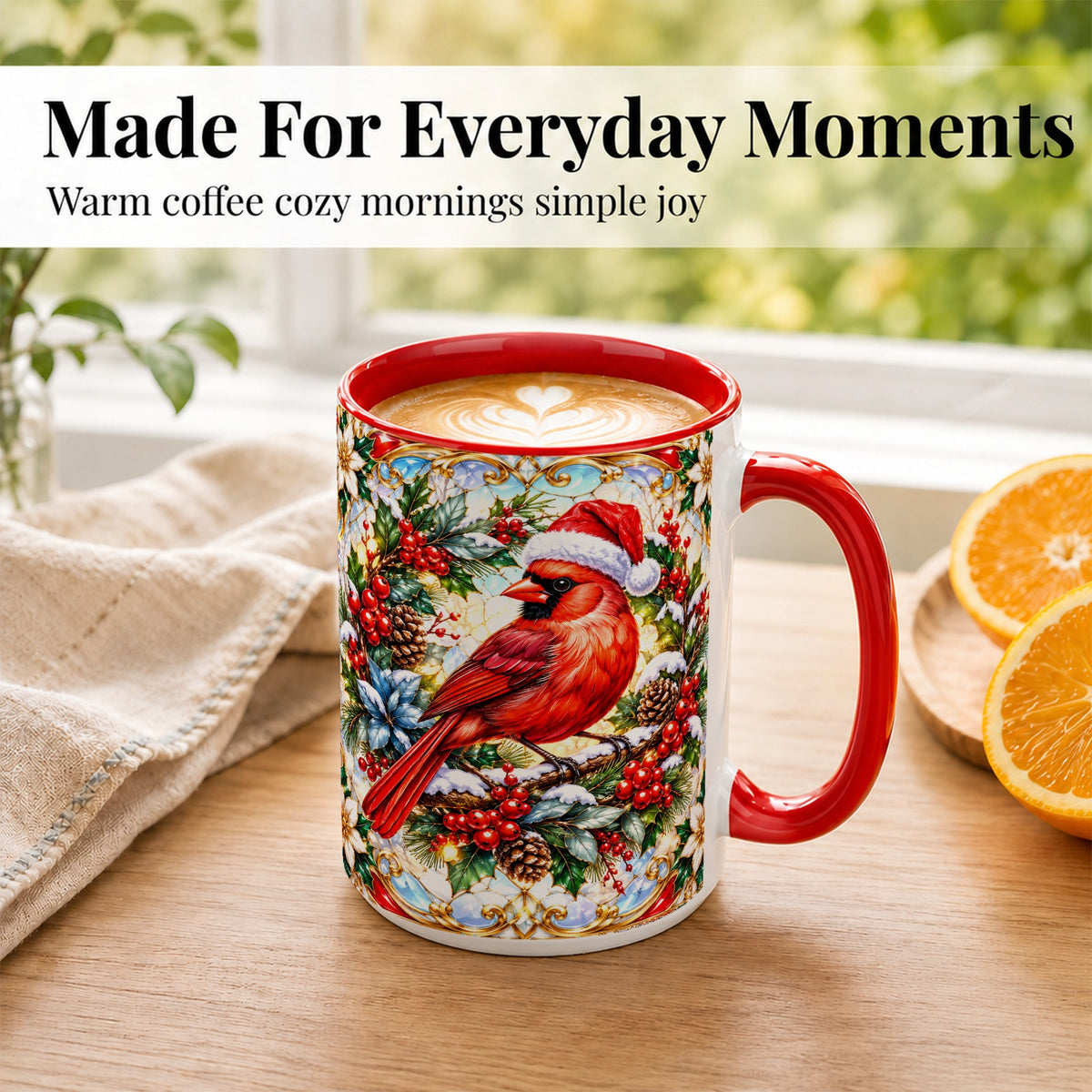 #pl[15oz|Red] Christmas Cardinal Coffee Mug, Red Bird Mug, Ceramic Cup