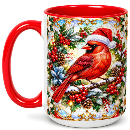 #pl[15oz|Red] Christmas Cardinal Coffee Mug, Red Bird Mug, Ceramic Cup