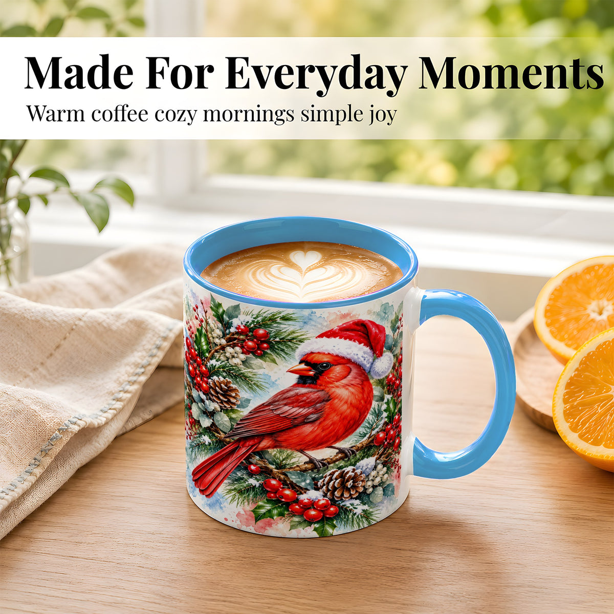 #pl[11oz|Blue] Watercolor Cardinal Coffee Mug, Christmas Bird Mug, Ceramic Cup