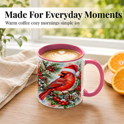 #pl[11oz|Pink] Watercolor Cardinal Coffee Mug, Christmas Bird Mug, Ceramic Cup