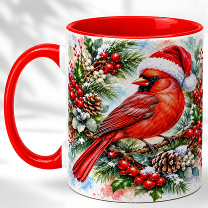 Watercolor Cardinal Coffee Mug, Christmas Bird Mug, Ceramic Cup