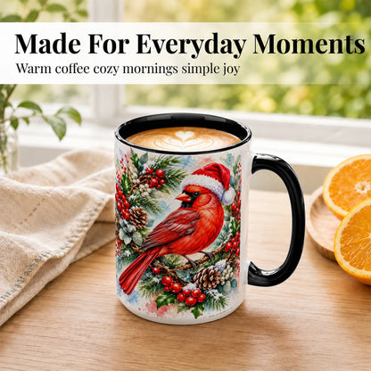 #pl[15oz|Black] Watercolor Cardinal Coffee Mug, Christmas Bird Mug, Ceramic Cup