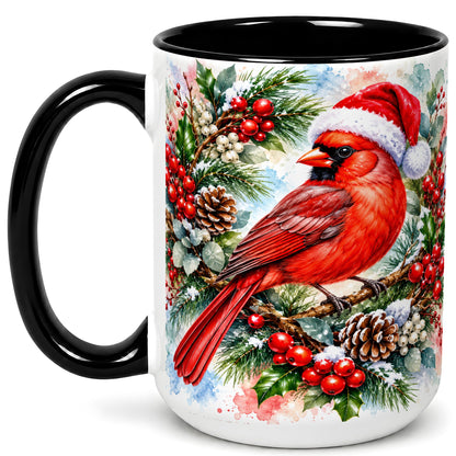 #pl[15oz|Black] Watercolor Cardinal Coffee Mug, Christmas Bird Mug, Ceramic Cup