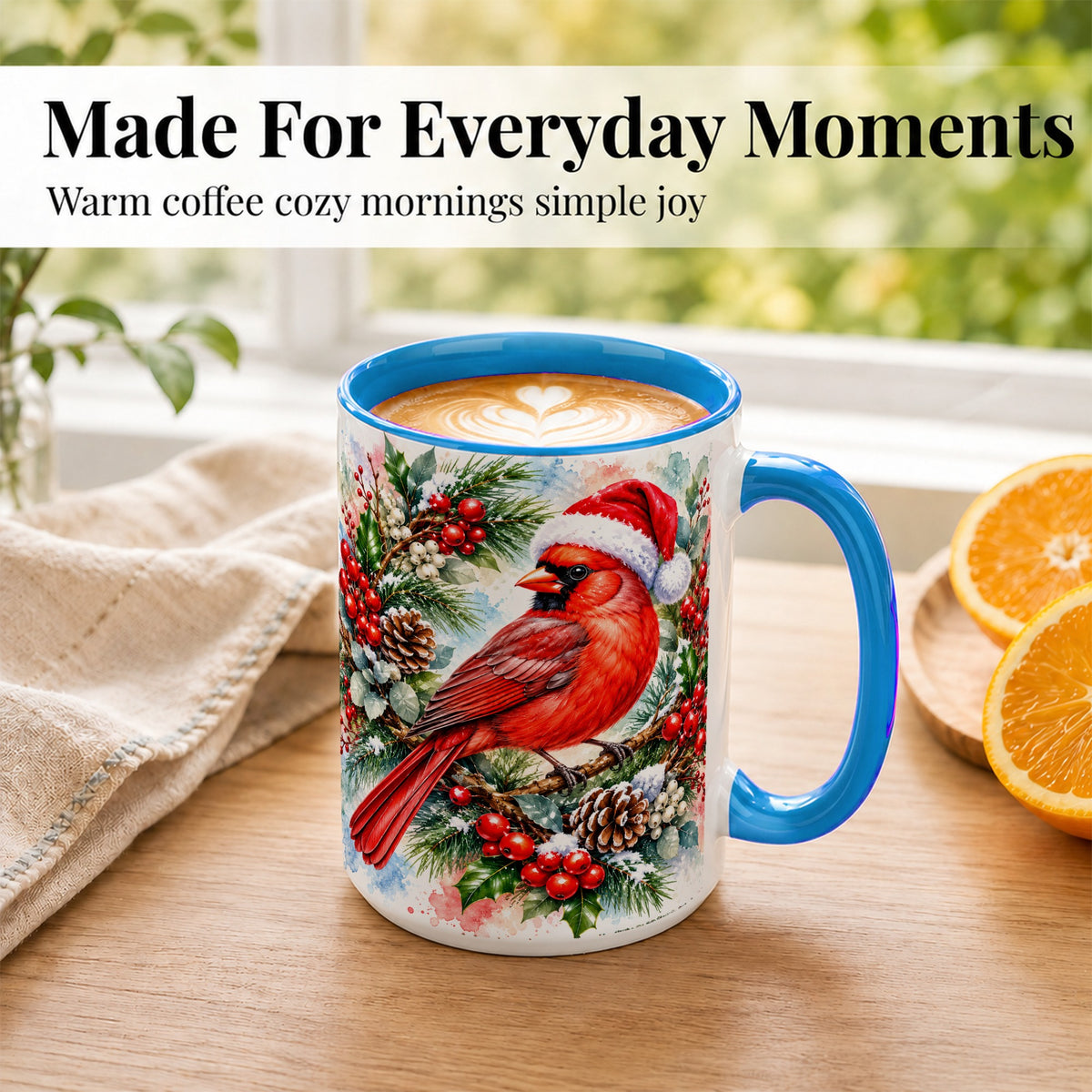 #pl[15oz|Blue] Watercolor Cardinal Coffee Mug, Christmas Bird Mug, Ceramic Cup