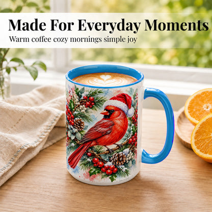 #pl[15oz|Blue] Watercolor Cardinal Coffee Mug, Christmas Bird Mug, Ceramic Cup