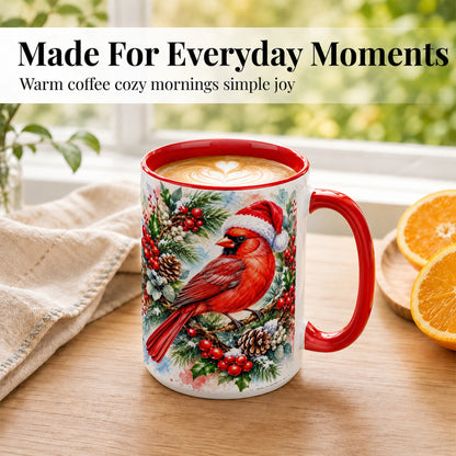 #pl[15oz|Red] Watercolor Cardinal Coffee Mug, Christmas Bird Mug, Ceramic Cup