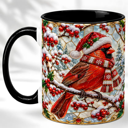 #pl[11oz|Black] Christmas Cardinal Coffee Mug, Scarf Bird Mug, Ceramic Cup