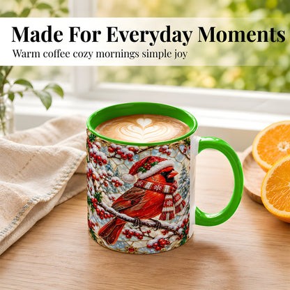 #pl[11oz|Green] Christmas Cardinal Coffee Mug, Scarf Bird Mug, Ceramic Cup