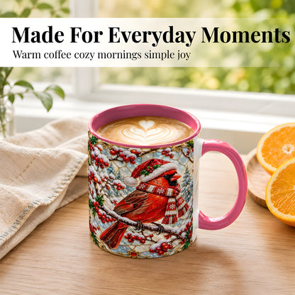 #pl[11oz|Pink] Christmas Cardinal Coffee Mug, Scarf Bird Mug, Ceramic Cup