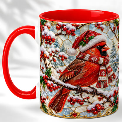 Christmas Cardinal Coffee Mug, Scarf Bird Mug, Ceramic Cup