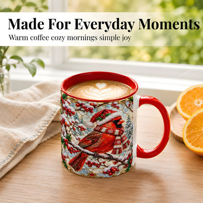 #pl[11oz|Red] Christmas Cardinal Coffee Mug, Scarf Bird Mug, Ceramic Cup