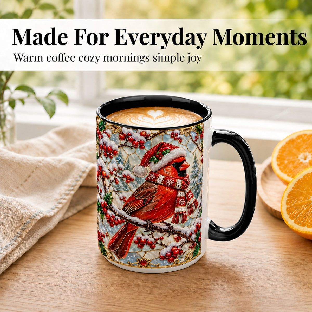 #pl[15oz|Black] Christmas Cardinal Coffee Mug, Scarf Bird Mug, Ceramic Cup