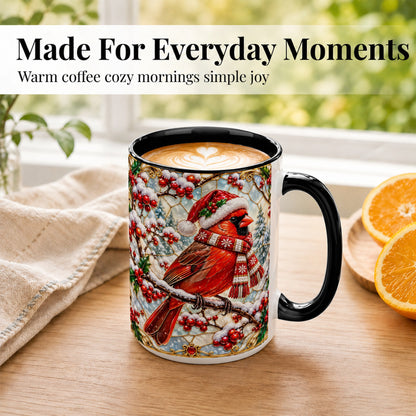 #pl[15oz|Black] Christmas Cardinal Coffee Mug, Scarf Bird Mug, Ceramic Cup