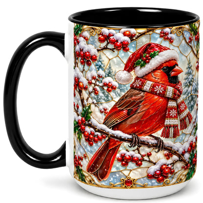 #pl[15oz|Black] Christmas Cardinal Coffee Mug, Scarf Bird Mug, Ceramic Cup