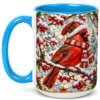 #pl[15oz|Blue] Christmas Cardinal Coffee Mug, Scarf Bird Mug, Ceramic Cup
