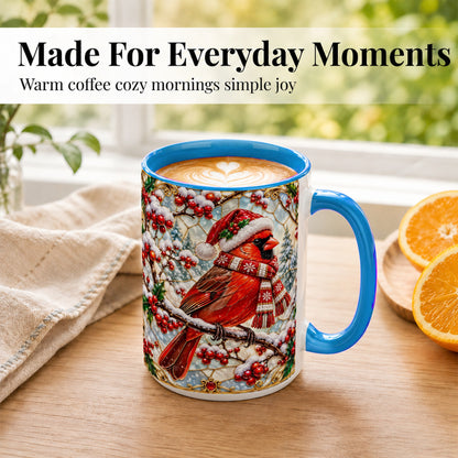 #pl[15oz|Blue] Christmas Cardinal Coffee Mug, Scarf Bird Mug, Ceramic Cup