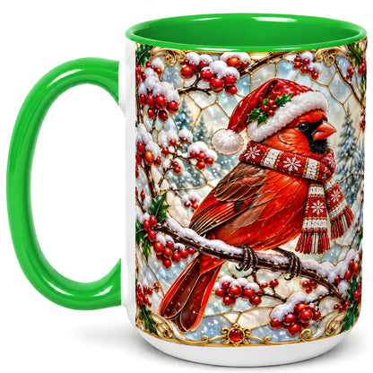 #pl[15oz|Green] Christmas Cardinal Coffee Mug, Scarf Bird Mug, Ceramic Cup