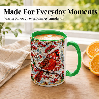 #pl[15oz|Green] Christmas Cardinal Coffee Mug, Scarf Bird Mug, Ceramic Cup