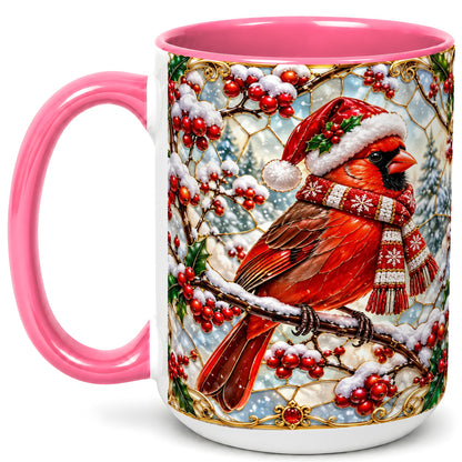 #pl[15oz|Pink] Christmas Cardinal Coffee Mug, Scarf Bird Mug, Ceramic Cup