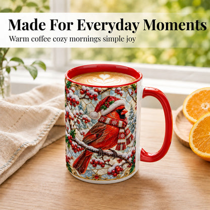 #pl[15oz|Red] Christmas Cardinal Coffee Mug, Scarf Bird Mug, Ceramic Cup