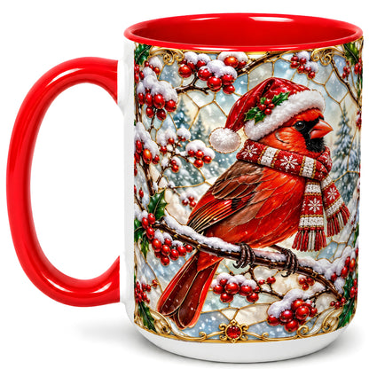 #pl[15oz|Red] Christmas Cardinal Coffee Mug, Scarf Bird Mug, Ceramic Cup