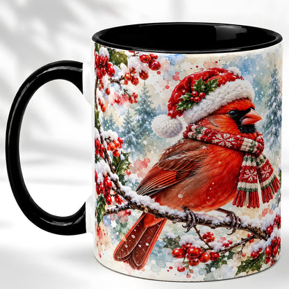 #pl[11oz|Black] Watercolor Cardinal Coffee Mug, Scarf Bird Mug, Ceramic Cup